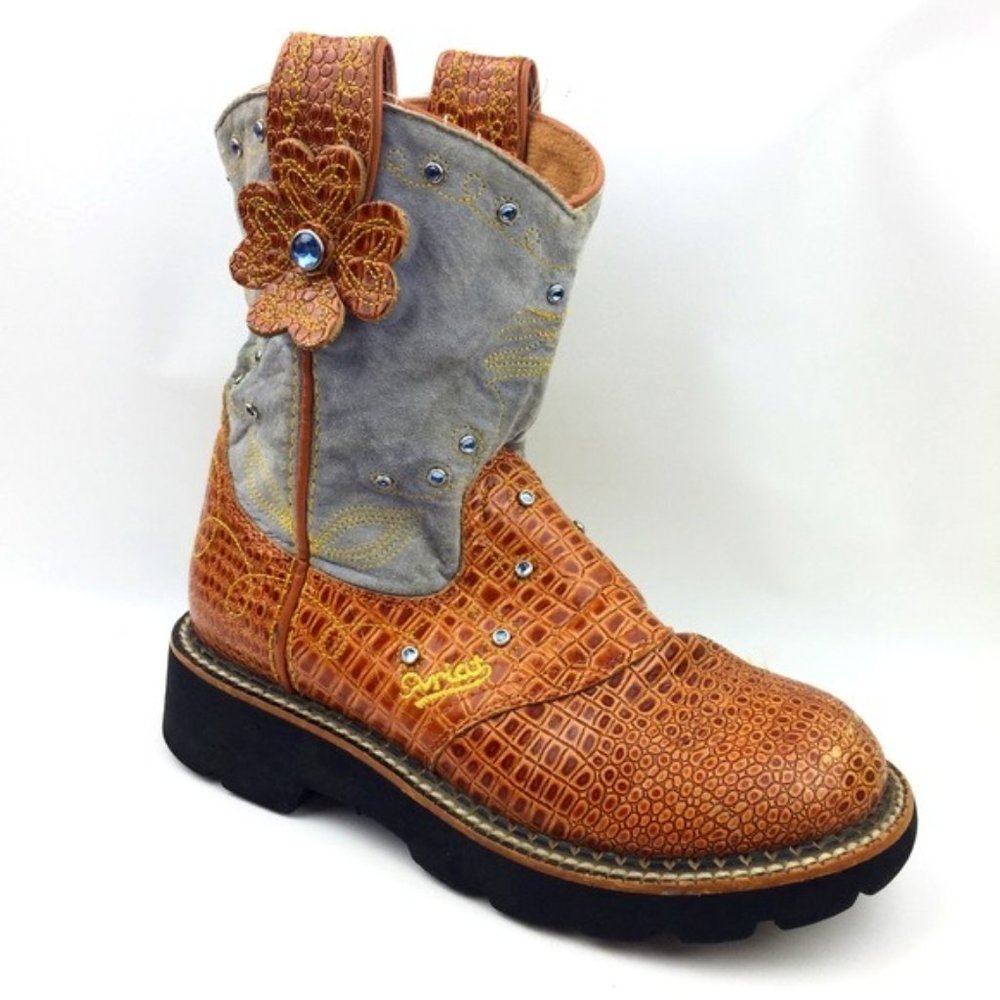 Ariat Girls Fatbaby Brown/Gray round toe booths sz: 4US